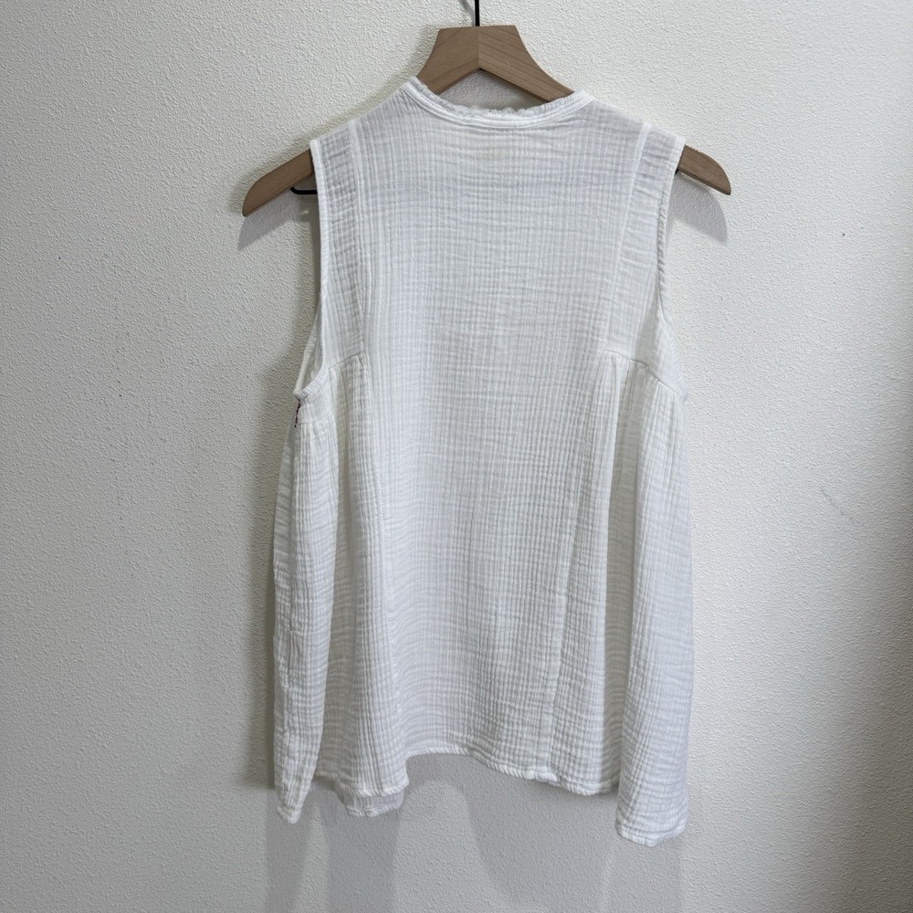 Gauzy White Cotton Top Womens‎ Large Beachy Relaxed Boho Tropical Breathable - Picture 10 of 16